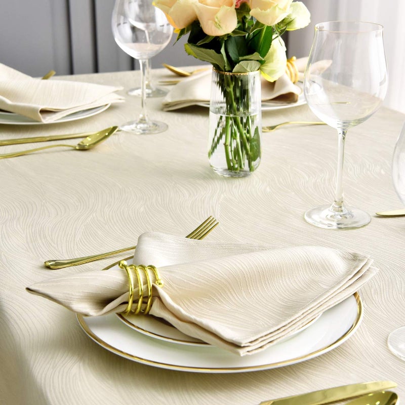 maxmill Jacquard Cloth Napkin 20 x 20 Inch Swirl Pattern Solid Washable Polyester Dinner Napkins Set of 4 Pieces with Hemmed Edges for Family Holiday Dinners Weddings Parties and Banquets Beige - Image 2